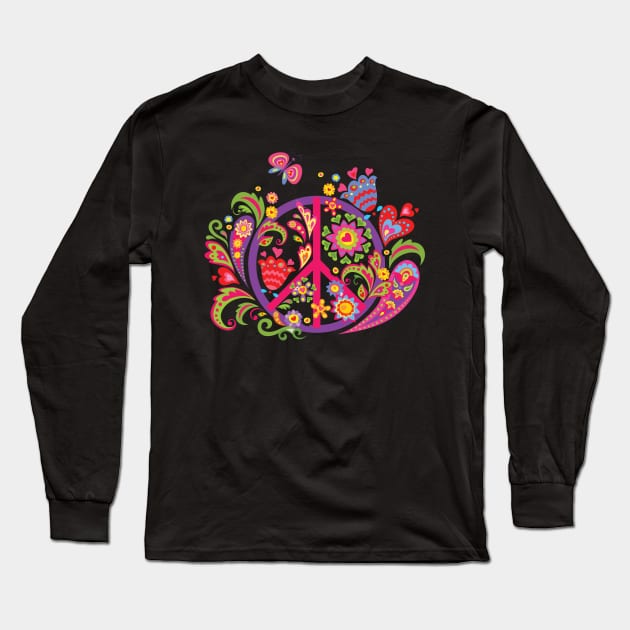 CND Peace Flowers Hippy Long Sleeve T-Shirt by Funky Aviation